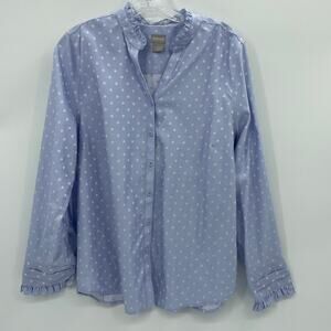 CHICO's Coquette Button Down Shirt Size 1 US M Polka Dot Ruffle Long Sleeve Top